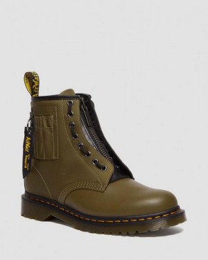 Dr Martens 1460 Ben Alpha Industries Nylon & Leather Women Lace Up Boots Olive / Black | USA-198270