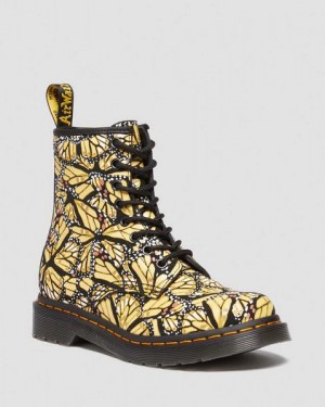 Dr Martens 1460 Butterfly Print Suede Women Lace Up Boots Yellow | USA-107825