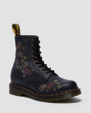 Dr Martens 1460 Decayed Roses Women Lace Up Boots Black | USA-504123