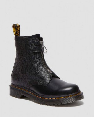 Dr Martens 1460 Front Zip Leather Women Lace Up Boots Black | USA-609814