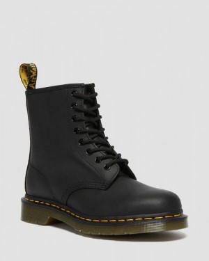 Dr Martens 1460 Greasy Leather Men Lace Up Boots Black | USA-502497