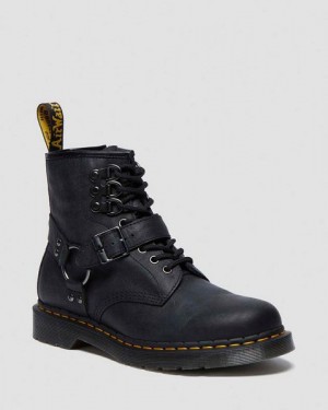 Dr Martens 1460 Hardware Antique Leather Women Lace Up Boots Black / Yellow | USA-354978