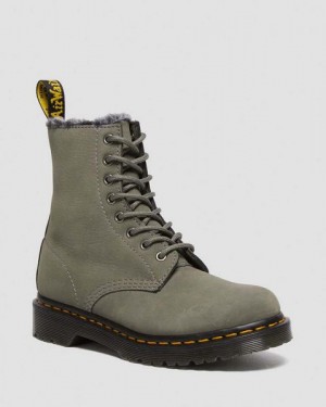 Dr Martens 1460 Serena Faux Fur Lined Nubuck Women Lace Up Boots Grey | USA-365270