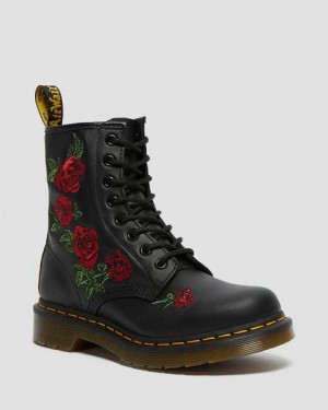 Dr Martens 1460 Vonda Floral Leather Men Lace Up Boots Black | USA-752134