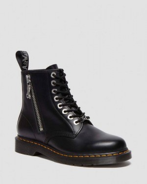 Dr Martens 1460 Zip Smooth Leather Men Lace Up Boots Black | USA-923806