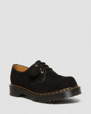 Dr Martens 1461 Bex Made in England Emboss Suede Women Oxford Shoes Black | USA-918574