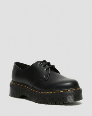 Dr Martens 1461 Smooth Leather Women Platform Shoes Black | USA-740512