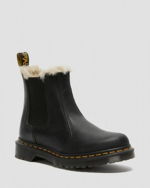 Dr Martens 2976 Faux Fur Lined Women Chelsea Boots Black | USA-693241