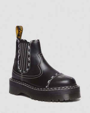 Dr Martens 2976 Gothic Americana Leather Platform Women Chelsea Boots Black | USA-374108