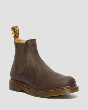 Dr Martens 2976 Stitch Crazy Horse Leather Women Chelsea Boots Dark Brown | USA-108632