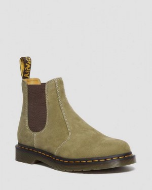 Dr Martens 2976 Tumbled Nubuck Leather Women Chelsea Boots Olive | USA-284960