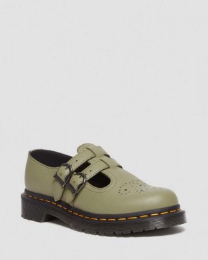 Dr Martens 8065 Virginia Leather Women Mary Jane Shoes Olive | USA-584069