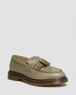 Dr Martens Adrian Carrara Leather Tassel Women Loafers Olive | USA-815634