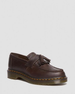 Dr Martens Adrian Crazy Horse Leather Tassel Women Loafers Dark Brown | USA-401965