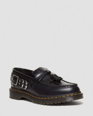 Dr Martens Adrian Hardware Polished Smooth Tassel Women Loafers Black | USA-901247