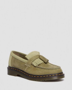 Dr Martens Adrian Tumbled Nubuck Leather Tassel Women Loafers Olive | USA-27184