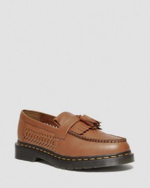 Dr Martens Adrian Woven Leather Tassel Women Loafers Brown | USA-631294