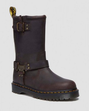 Dr Martens Anistone Hi Leather Men Biker Boots Dark Brown | USA-97861