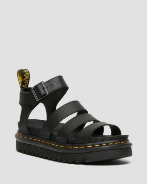 Dr Martens Blaire Hydro Leather Women Strap Sandals Black | USA-307914