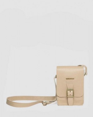 Dr Martens Carrara Leather Vertical Women Crossbody Bags Beige | USA-741960