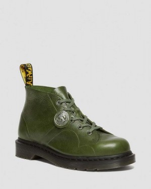 Dr Martens Church Buckingham Leather Women Monkey Boots Green / Black | USA-160578