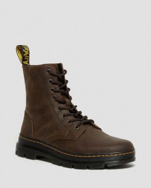 Dr Martens Combs Crazy Horse Leather Men Casual Boots Brown | USA-467523