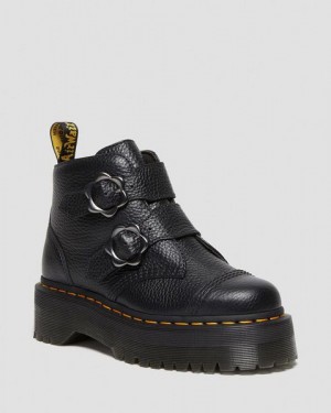 Dr Martens Devon Flower Buckle Leather Women Platform Boots Black | USA-875962