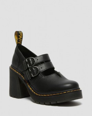 Dr Martens Eviee Sendal Leather Heeled Women Mary Jane Shoes Black | USA-263910