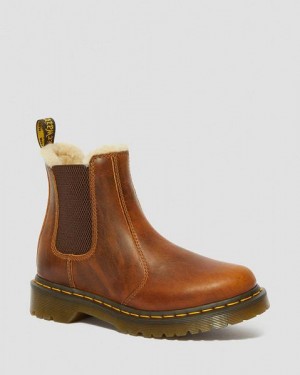 Dr Martens Faux Fur Lined Women 2976 Chelsea Boots Brown / Yellow | USA-429750