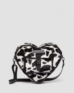 Dr Martens Heart Shaped Faux Fur Cow Print Accessories Backpack Black / White | USA-641382