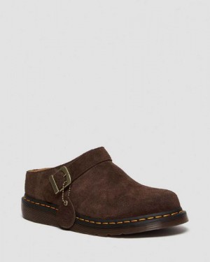 Dr Martens Isham Desert Oasis Suede Men Mules Dark Brown | USA-806329