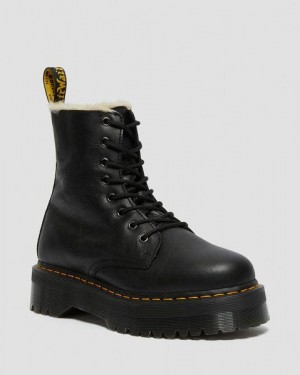 Dr Martens Jadon Leather Faux Fur Lined Women Platform Boots Black | USA-651809