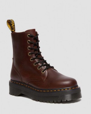 Dr Martens Jadon Pull Up Leather Men Platform Boots Dark Brown | USA-523067