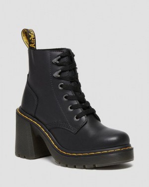 Dr Martens Jesy Sendal Leather Lace Up Flared Women Heeled Boots Black | USA-816703