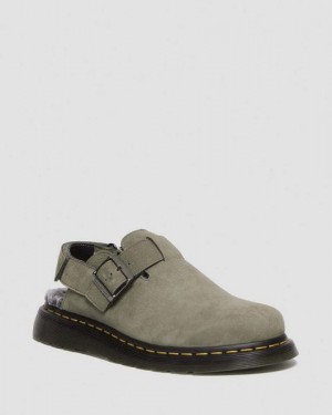 Dr Martens Jorge II Faux Fur Lined Nubuck Slingback Men Mules Grey | USA-415326