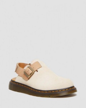 Dr Martens Jorge II Suede & Leather Slingback Women Mules Beige | USA-820359