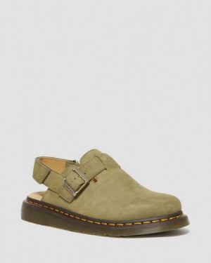 Dr Martens Jorge II Tumbled Nubuck Leather Slingback Men Mules Olive | USA-756103