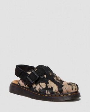 Dr Martens Jorge Ii Contrast Hair On Slingback Men Mules Black / Beige | USA-790236