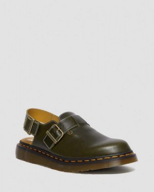 Dr Martens Jorge Made in England Classic Leather Slingback Women Mules Dark Green | USA-267831