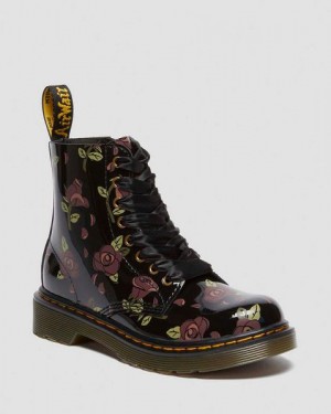 Dr Martens Junior 1460 Decayed Rose Leather Kids' Lace Up Boots Black | USA-394876