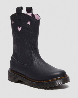 Dr Martens Junior Heart Nappa Patent Leather Kids' Pull On Boots Black / Pink | USA-748103