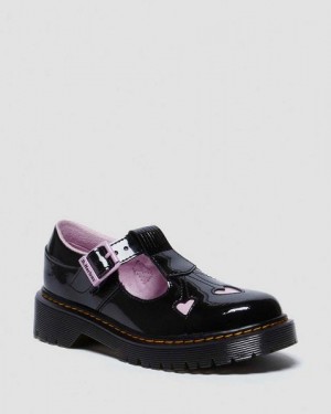 Dr Martens Junior Heart Patent Leather Kids' Mary Jane Shoes Black / Purple | USA-280543