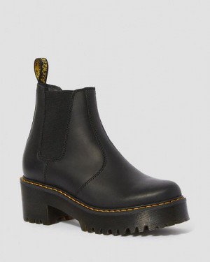 Dr Martens Rometty Wyoming Leather Platform Women Chelsea Boots Black | USA-340965