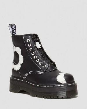 Dr Martens Sinclair Flower Pisa Leather Women Platform Boots Black / White | USA-126748