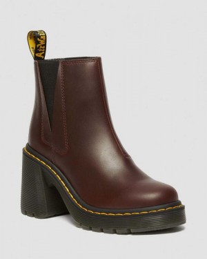 Dr Martens Spence Pull Up Leather Flared Heel Women Chelsea Boots Dark Brown | USA-250463