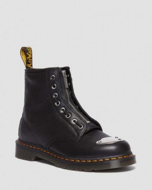 Dr Martens Toe Plate Lunar Leather Jungle Zip Women 1460 Boots Black | USA-520364