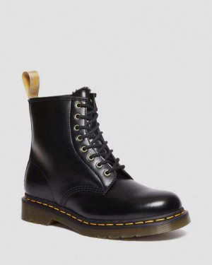 Dr Martens Vegan 1460 Faux Fur Lined Men Lace Up Boots Black | USA-429683