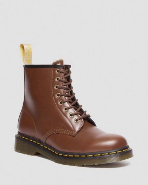 Dr Martens Vegan 1460 Faux Fur Lined Women Lace Up Boots Brown | USA-821093