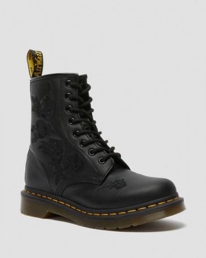 Dr Martens Vonda Mono Floral Women 1460 Boots Black | USA-618497