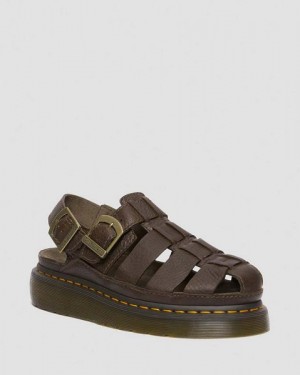 Dr Martens Wrenlie Grizzly Leather Fisherman Men Sandals Dark Brown | USA-758306